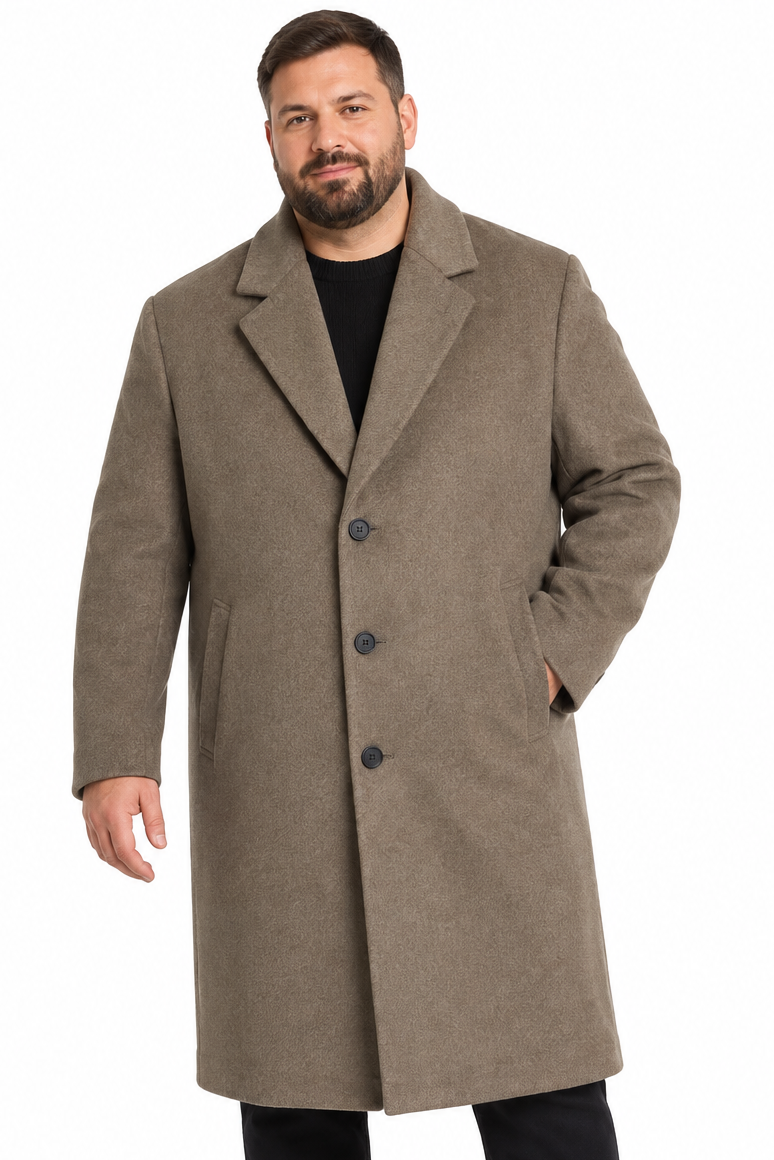 River Island Beige Wool Knee Length Formal Overcoat | Big & Tall | 4XL & 5XL
