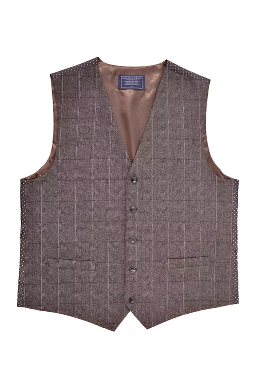 Chocolate Brown Tweed Check Waistcoat | Regular Fit