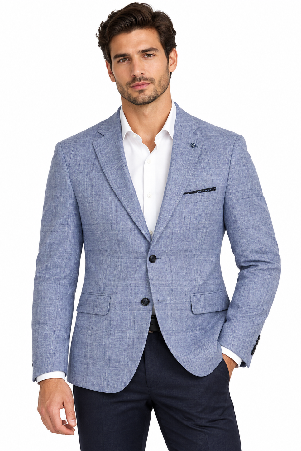 Light Blue Checked Blazer | Tailored Fit Smart Casual Sports Jacket | Seine Blue