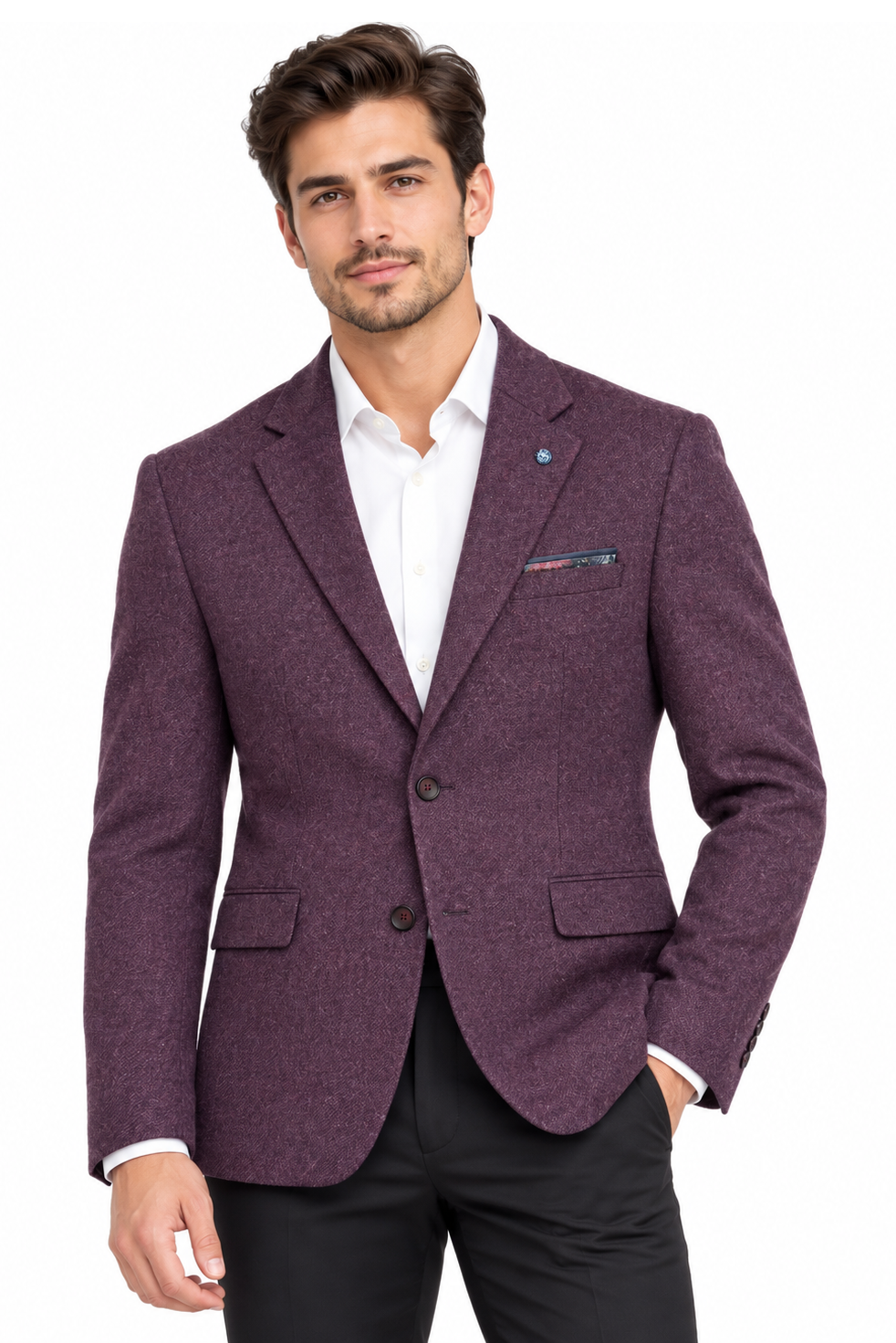 Purple Plum Tweed Textured Wool Blazer Jacket | Comfort Fit, Single-Breasted | Danny Bordo