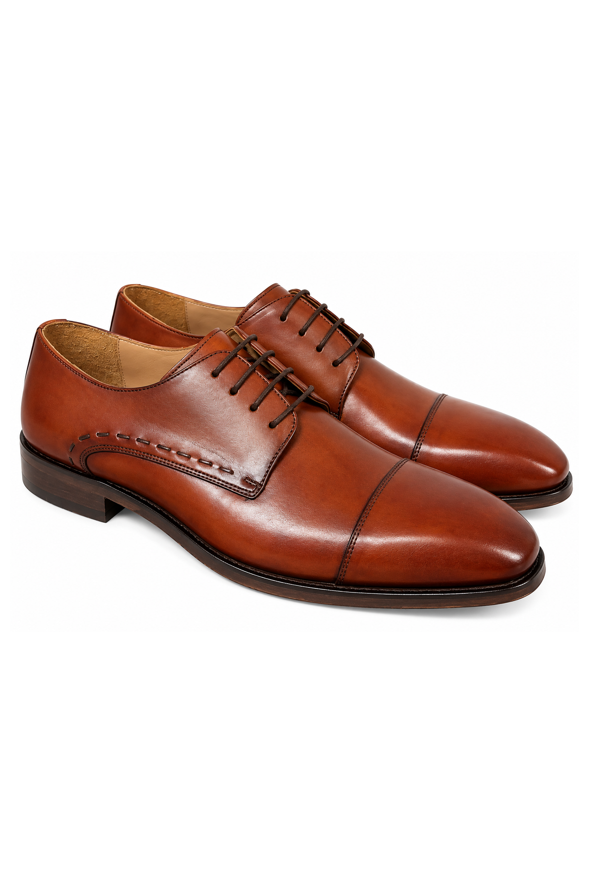 Men's Brown Leather Cap Toe Derby Shoes | Handcrafted Formal Dress Shoes | With Shoe Box