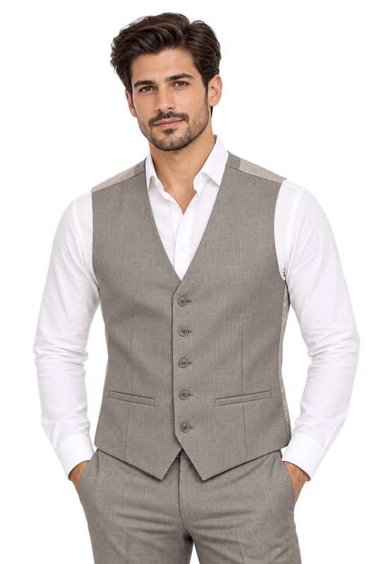 Alexandre London Men's Tailored Fit Stone 100% Wool Waistcoat