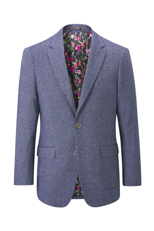 Blue Herringbone Suit Jacket | Tailored Fit Wool Blazer