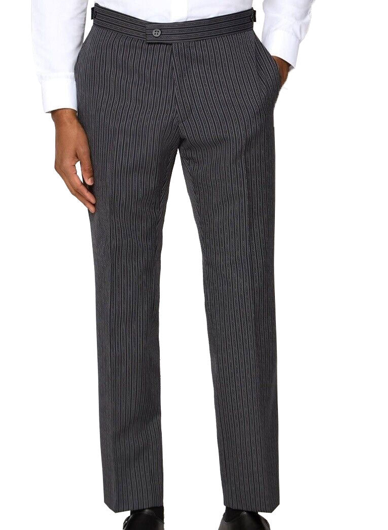 Black 3 Piece Herringbone Tailcoat Suit with Pinstripe Trousers & Grey Waistcoat - Ex Hire