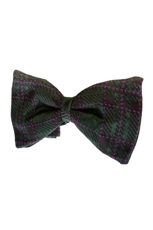 Green & Pink Tartan Silk Bow Tie - Brand New
