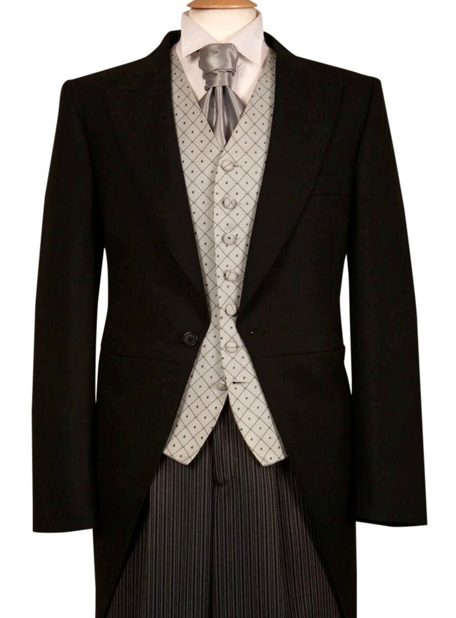 Black Herringbone Tailcoat & Pinstripe Trouser 2 Piece Suit - Ex Hire