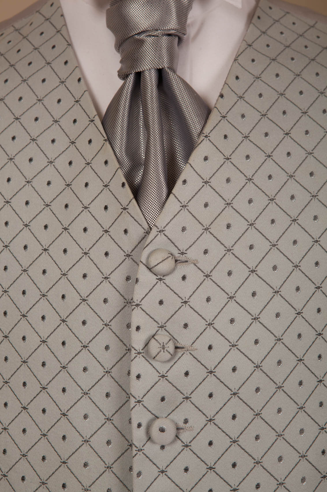 Grey Diamond & Spot Pattern Waistcoat - Ex Hire